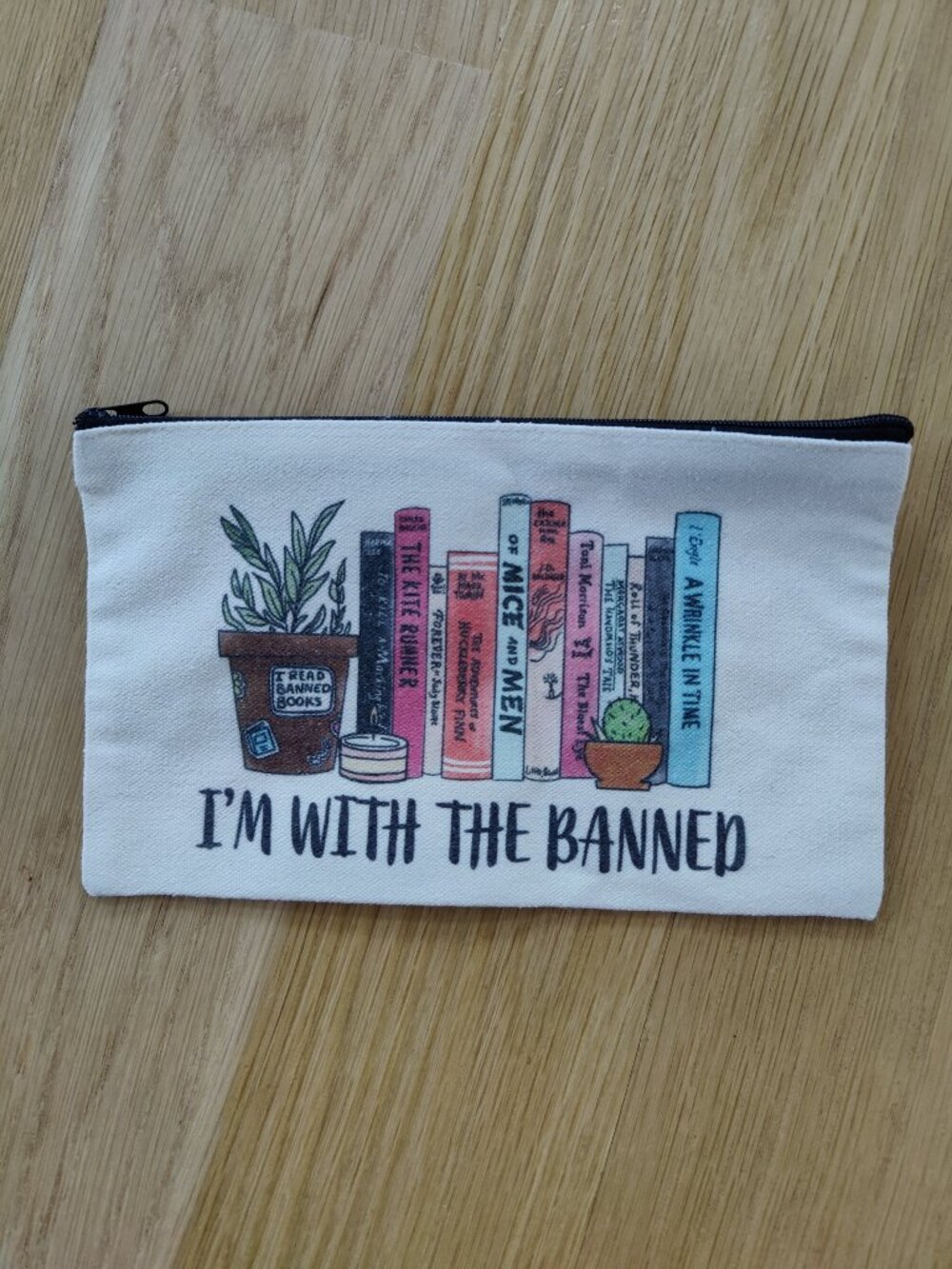 Banned Books Canvas Zipper Pouch Librarians Reading Gifts I'm With The Banned